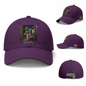 Jimothy Raccoon Drinking Iced Coffee Night City Aesthetic Baseball Cap TS10 Baseball Cap Universal Fit Purple Print Your Wear