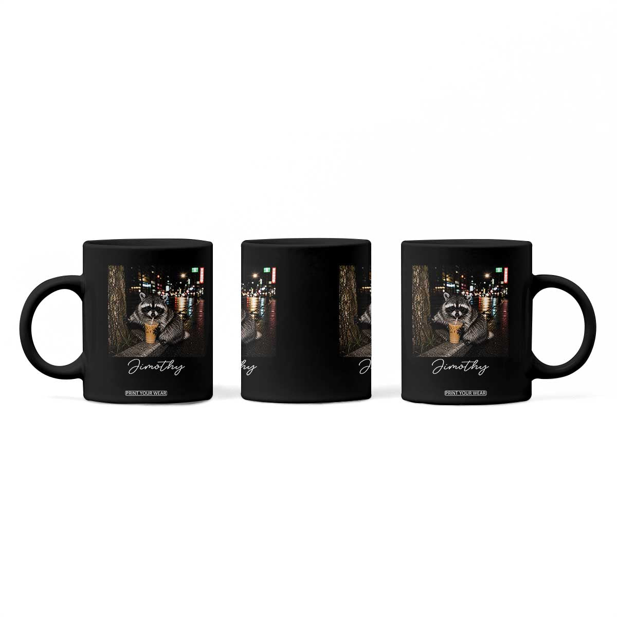 Jimothy Raccoon Drinking Iced Coffee Night City Aesthetic Coffee Mug TS10 Print Your Wear