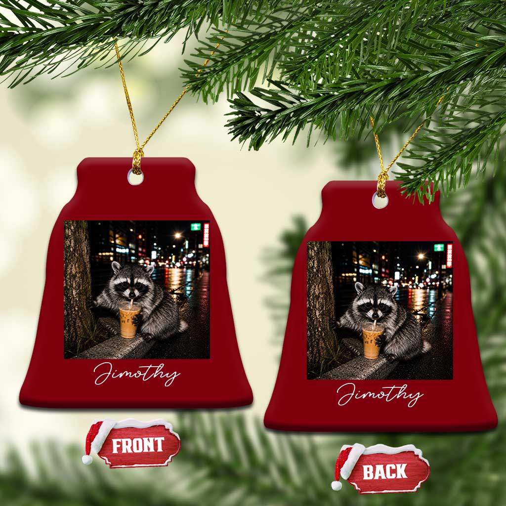 Jimothy Raccoon Drinking Iced Coffee Night City Aesthetic Ceramic Ornament TS10 Print Your Wear