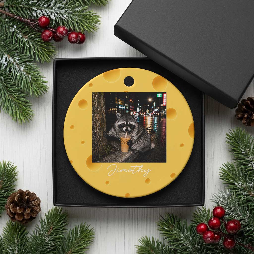 Jimothy Raccoon Drinking Iced Coffee Night City Aesthetic Ceramic Ornament TS10 1pc Yellow Cheese Print Your Wear