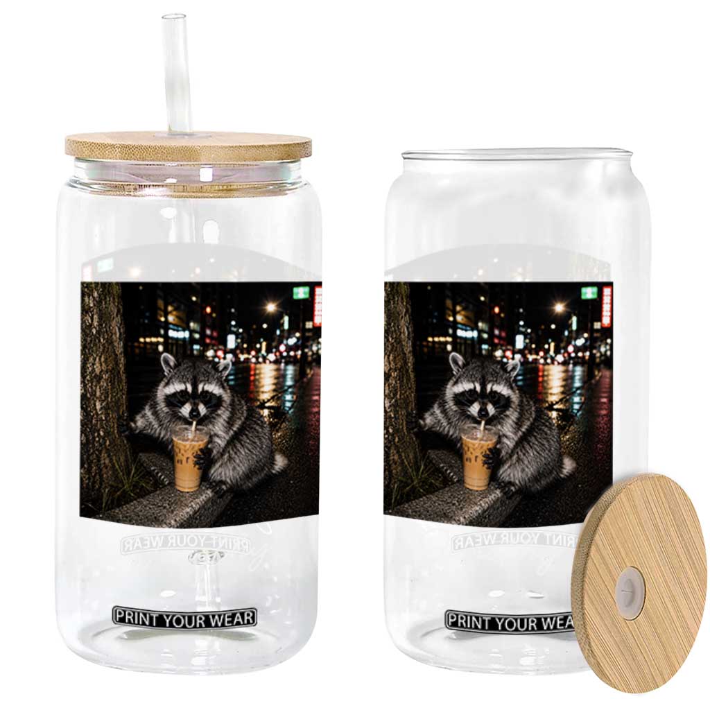 Jimothy Raccoon Drinking Iced Coffee Night City Aesthetic Glass Can TS10 Print Your Wear
