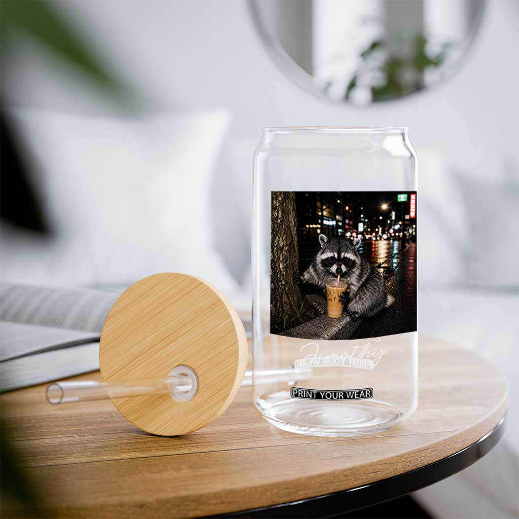 Jimothy Raccoon Drinking Iced Coffee Night City Aesthetic Glass Can TS10 Print Your Wear