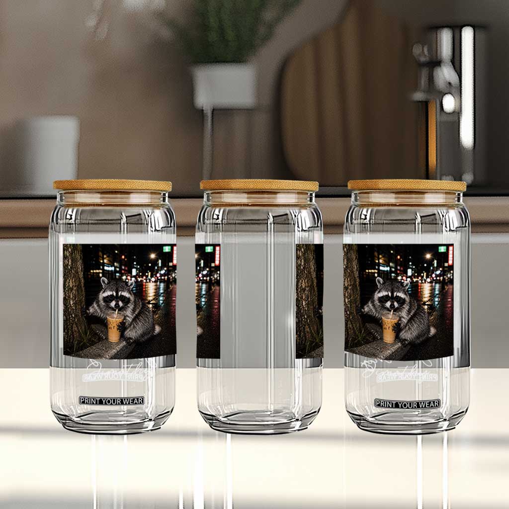 Jimothy Raccoon Drinking Iced Coffee Night City Aesthetic Glass Can TS10 Print Your Wear
