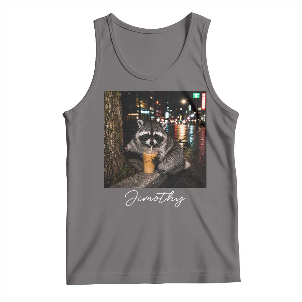 Jimothy Raccoon Drinking Iced Coffee Night City Aesthetic Tank Top TS10 Deep Heather Print Your Wear