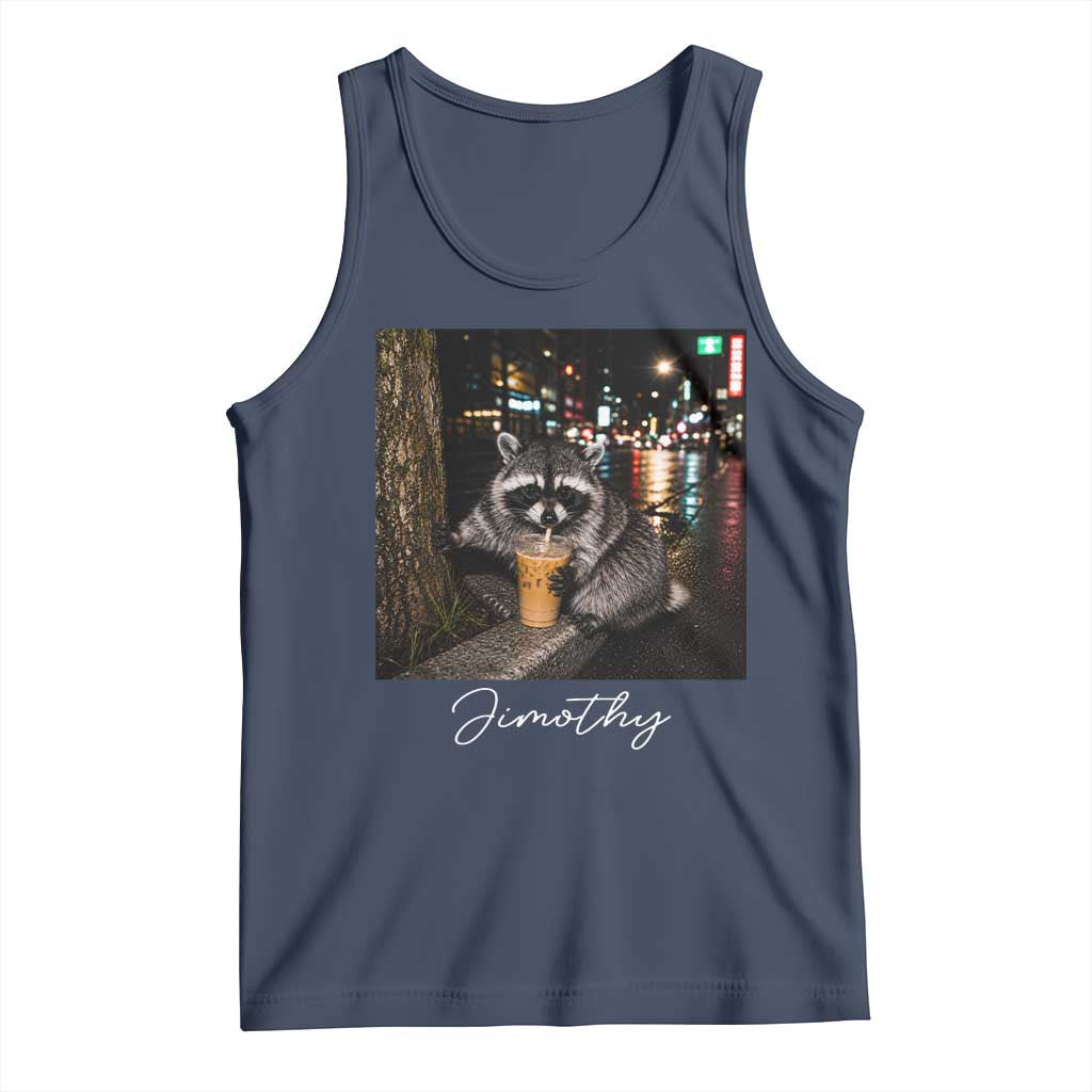 Jimothy Raccoon Drinking Iced Coffee Night City Aesthetic Tank Top TS10 Navy Print Your Wear