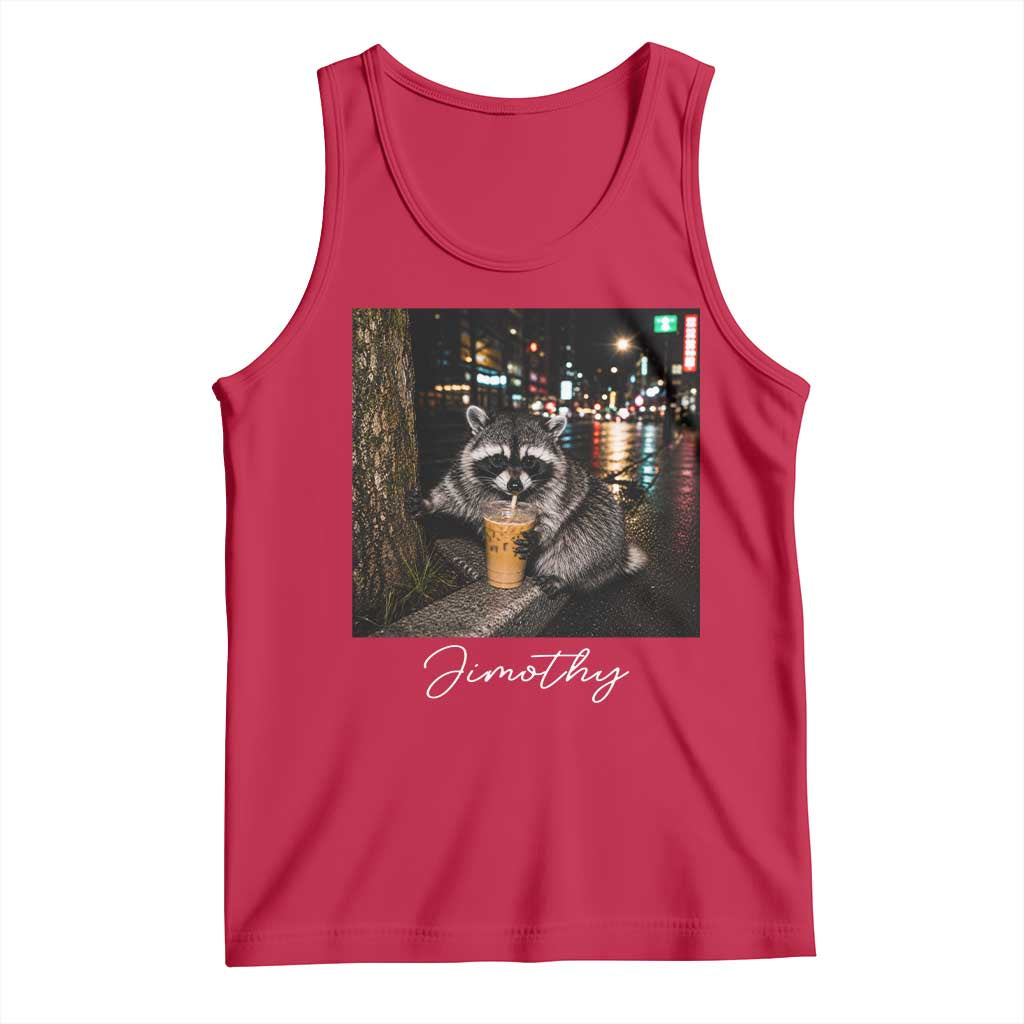 Jimothy Raccoon Drinking Iced Coffee Night City Aesthetic Tank Top TS10 Red Print Your Wear