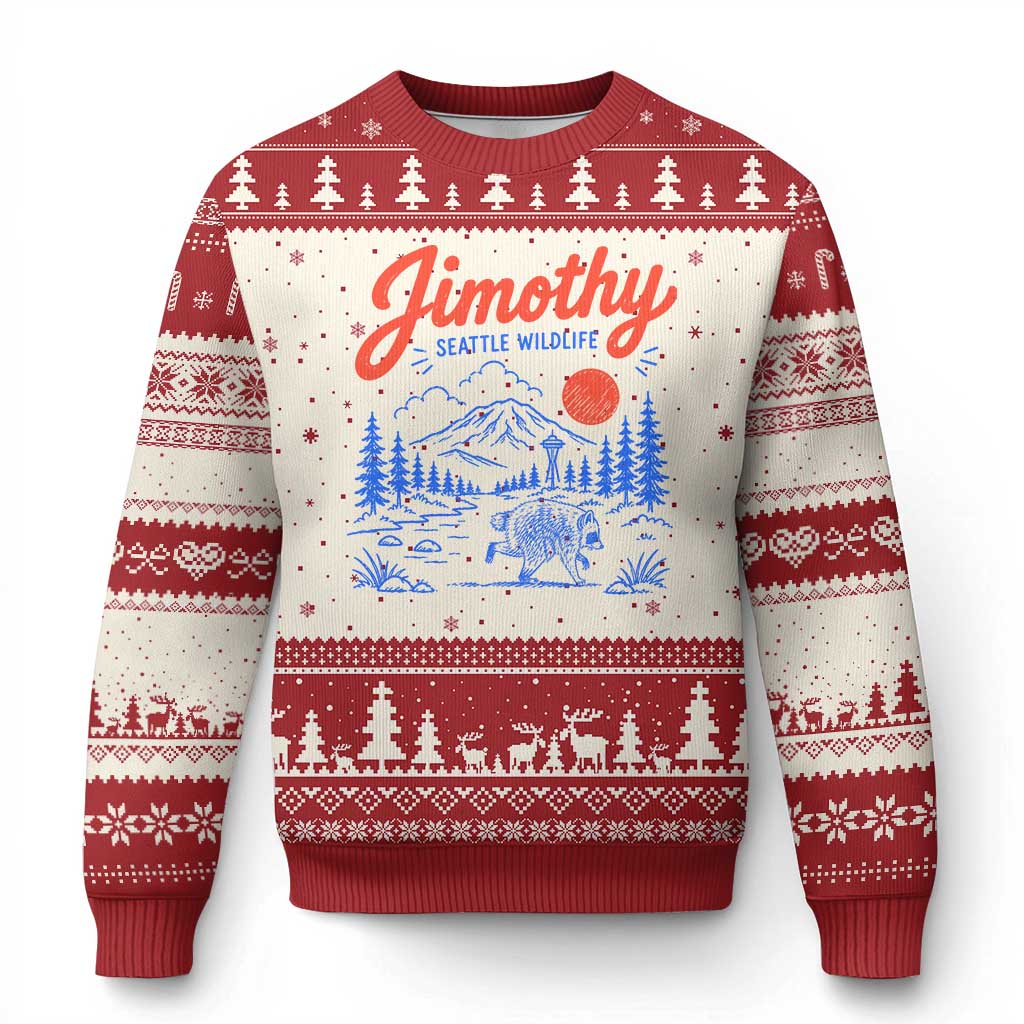 Jimothy Seattle Raccoon Ugly Christmas Sweater Vintage Graphic Viral Short Spine Trash Panda Wildlife TS10 Beige Red Print Your Wear