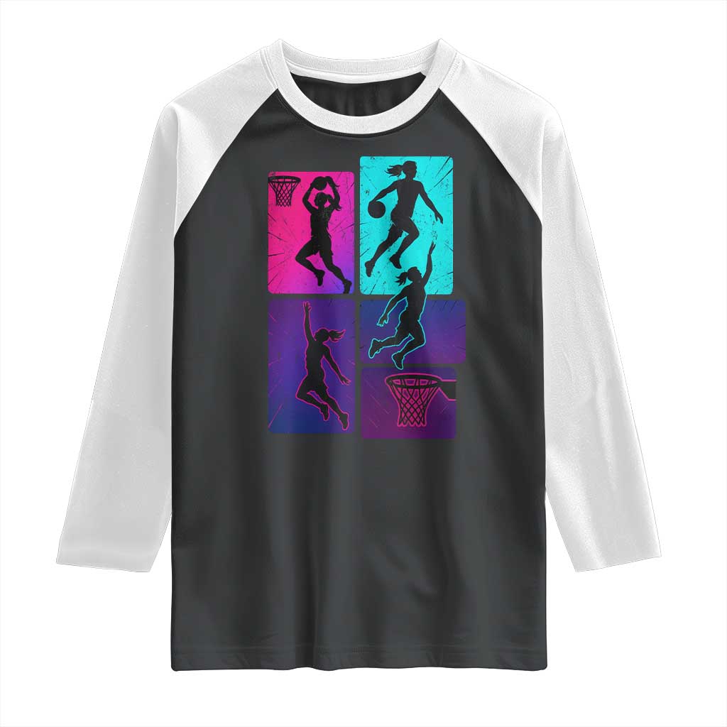 Basketball Girls Raglan Shirt Retro Neon Girl Dunk Hoop Sports TS10 Black White Print Your Wear