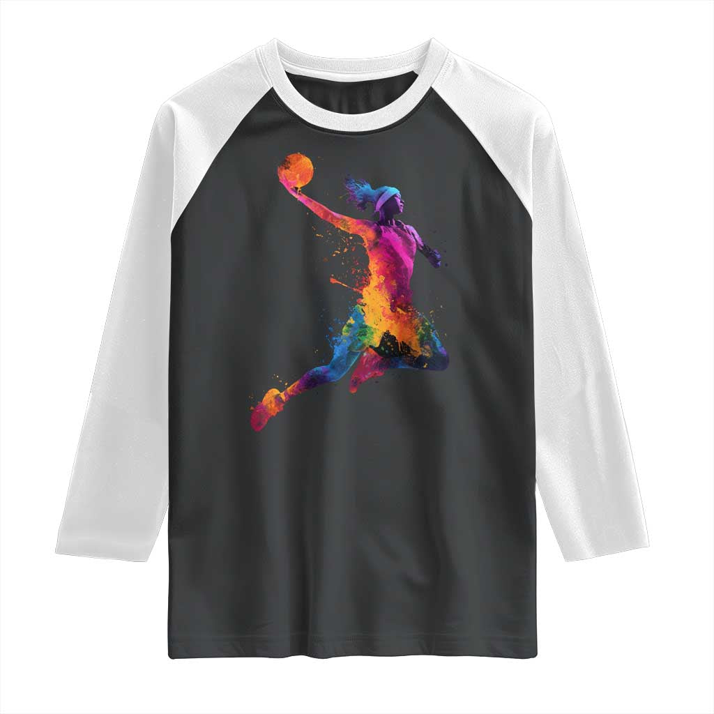 Basketball Girls Raglan Shirt Retro Vintage Watercolors Sport Splash Hoop Net Slam Dunk TS10 Black White Print Your Wear