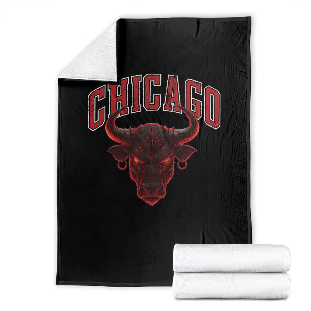Retro Chicago Throw Blanket Bulls Mascot Team Spirit Vintage Basketball Fan TS10 Black Print Your Wear