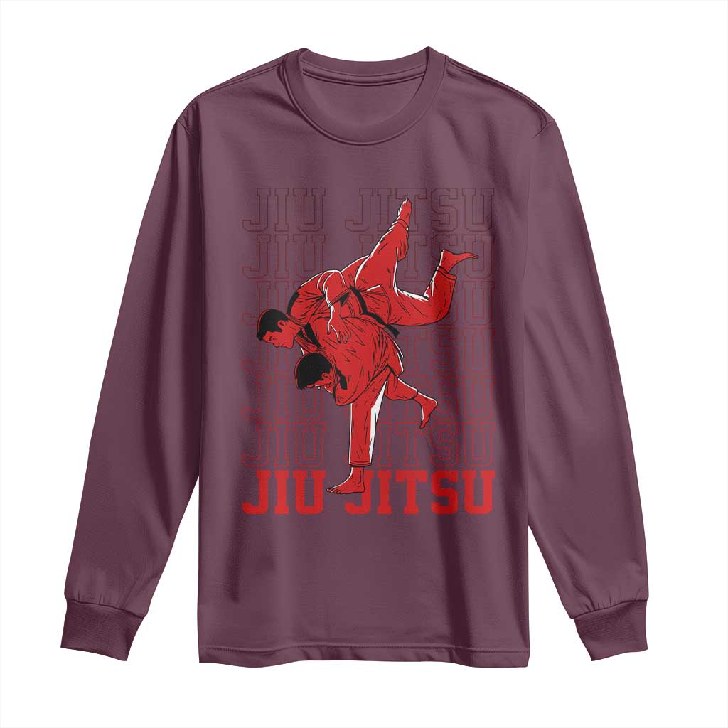 Brazilian Jiu Jitsu Long Sleeve Shirt BJJ Distressed TS10 Maroon Print Your Wear