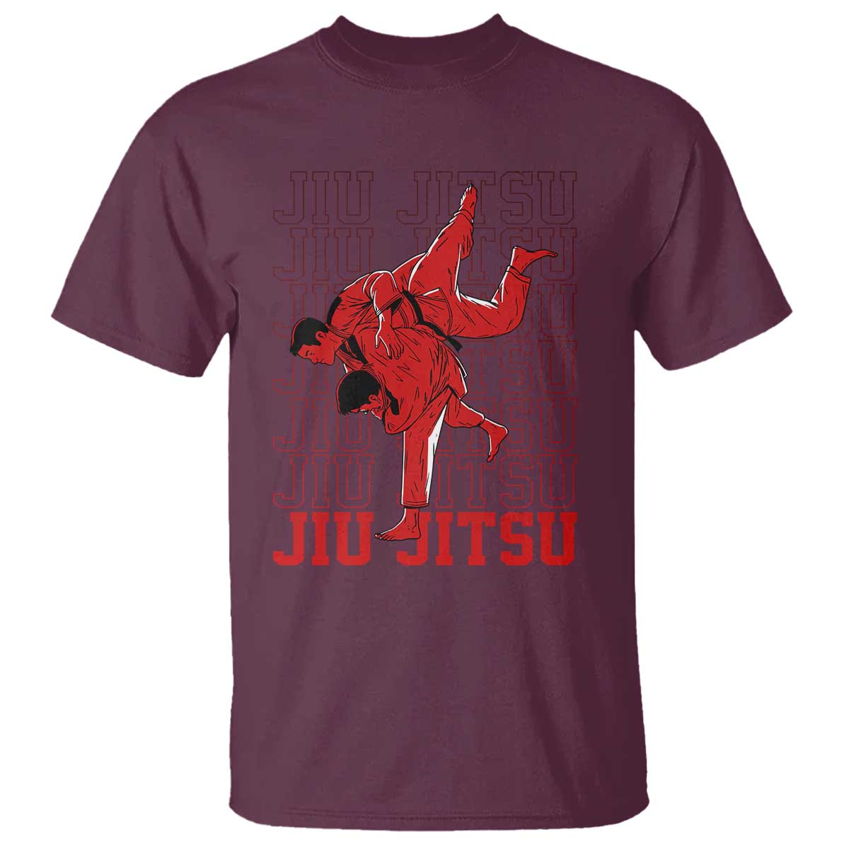 Brazilian Jiu Jitsu T Shirt BJJ Distressed TS10 Maroon Print Your Wear