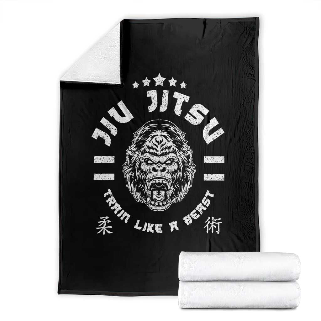 Brazilian Jiu Jitsu Throw Blanket Train Like A Beast Vintage BJJ Grappling Gorilla TS10 Black Print Your Wear