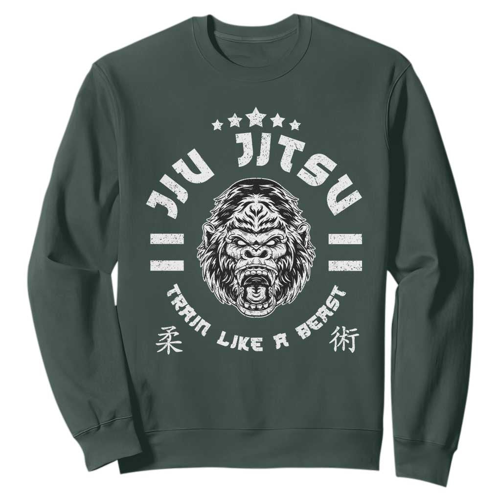Brazilian Jiu Jitsu Sweatshirt Train Like A Beast Vintage BJJ Grappling Gorilla TS10 Dark Forest Green Print Your Wear