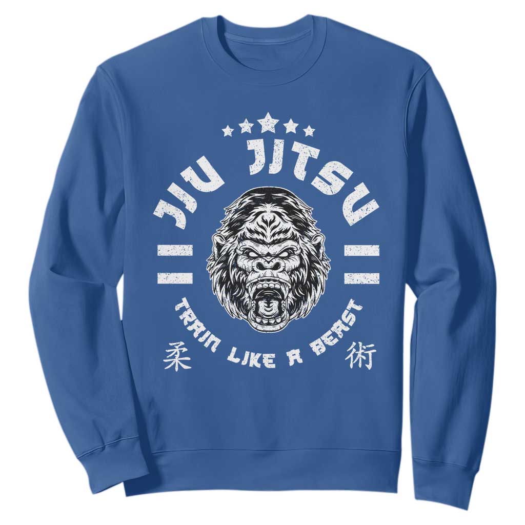 Brazilian Jiu Jitsu Sweatshirt Train Like A Beast Vintage BJJ Grappling Gorilla TS10 Royal Blue Print Your Wear