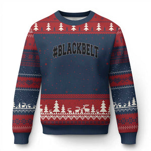 Martial Arts Karate Black Belt Ugly Christmas Sweater Retro Varsity Vintage TS10 Navy Red Print Your Wear