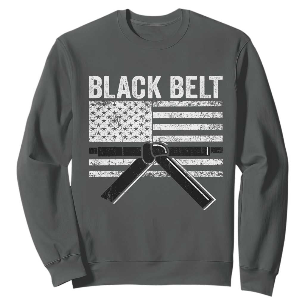 Martial Arts Karate Black Belt Sweatshirt Retro Vintage American Flag TS10 Dark Heather Print Your Wear