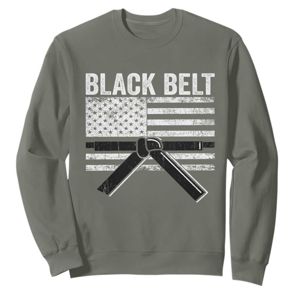Martial Arts Karate Black Belt Sweatshirt Retro Vintage American Flag TS10 Military Green Print Your Wear