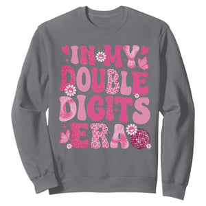 10 Years Old Birthday Girl Sweatshirt In My Double Digits Era TS10 Charcoal Print Your Wear