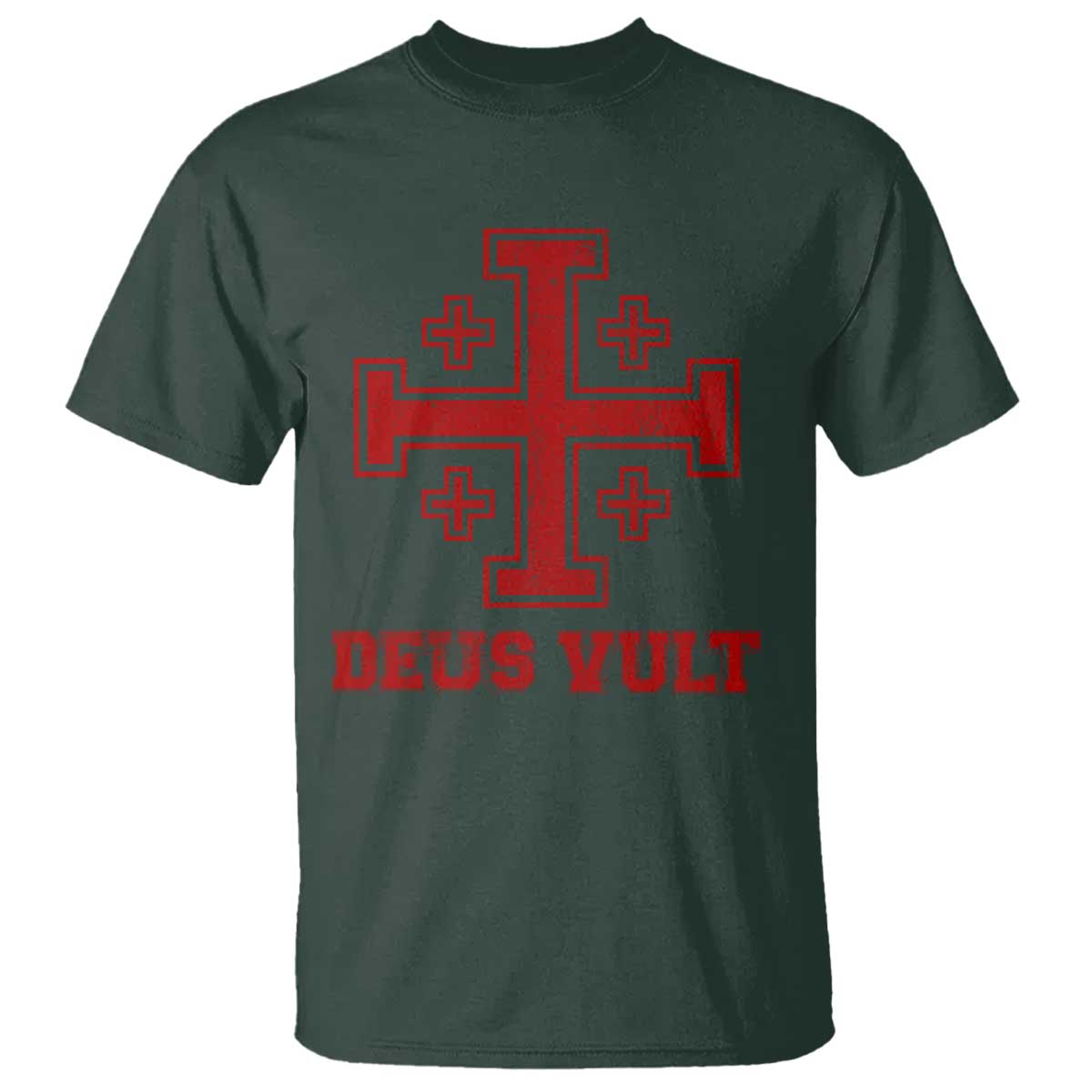 Catholic Knight Templar T Shirt - Crusader Cross Christian Faith Medieval Heritage Tee TS10 Dark Forest Green Print Your Wear