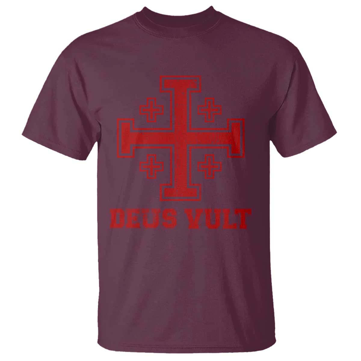 Catholic Knight Templar T Shirt - Crusader Cross Christian Faith Medieval Heritage Tee TS10 Maroon Print Your Wear