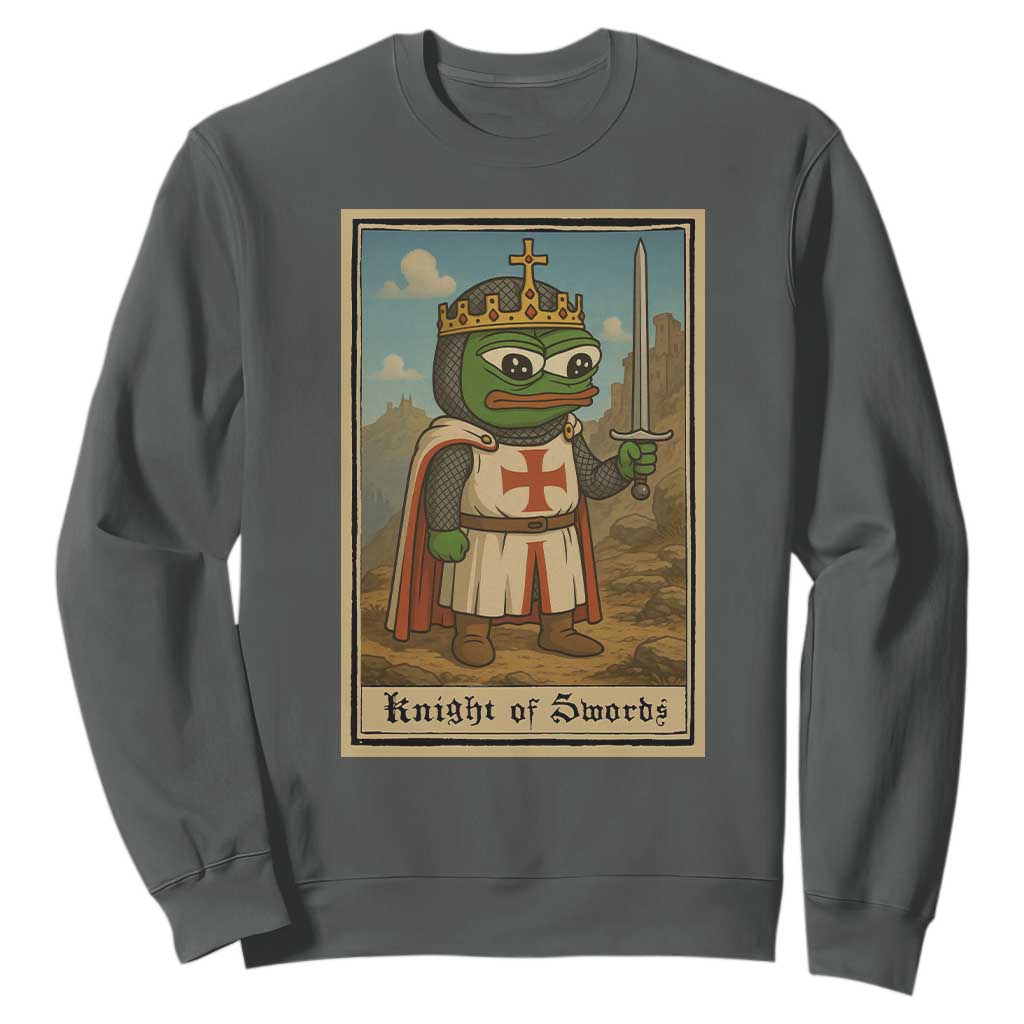 Funny Knight Meme Sweatshirt Vintage Pepe Frog Templar Crusader Fren Soldier TS10 Dark Heather Print Your Wear