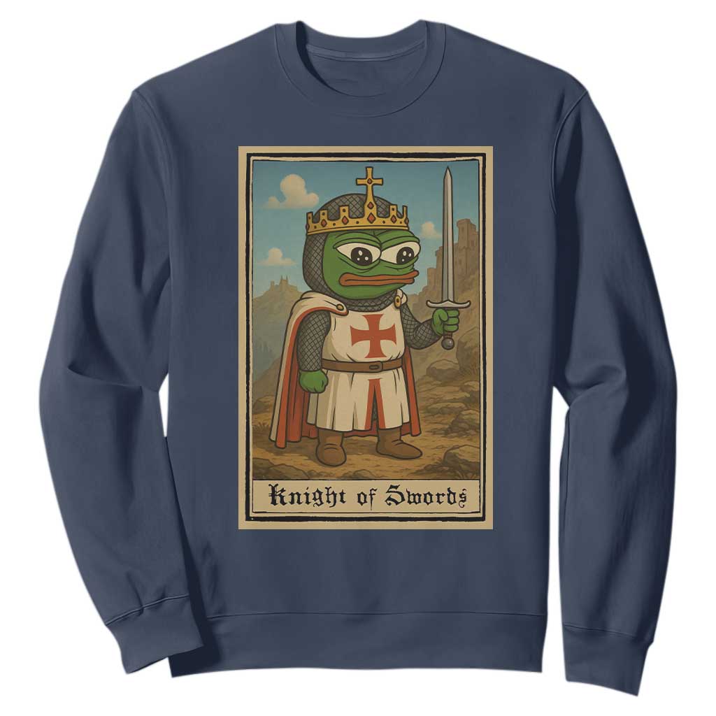 Funny Knight Meme Sweatshirt Vintage Pepe Frog Templar Crusader Fren Soldier TS10 Navy Print Your Wear