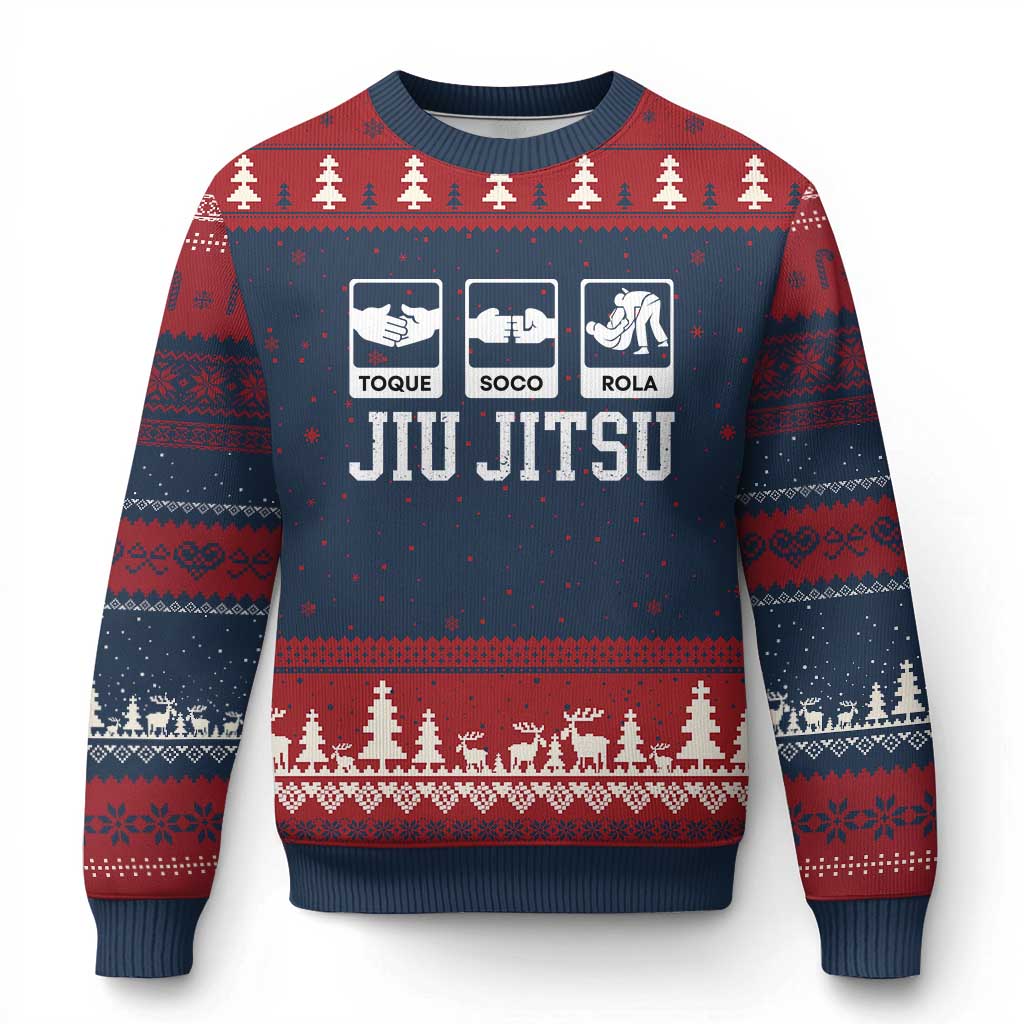 Funny BJJ Ugly Christmas Sweater Toque Soco Rola Brazilian Jiu Jitsu TS10 Navy Red Print Your Wear