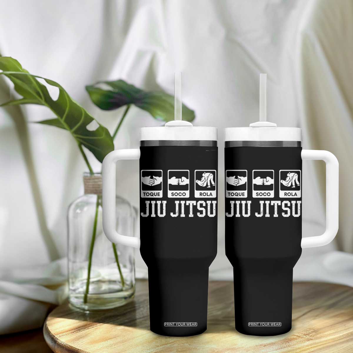 Funny BJJ Tumbler With Handle Toque Soco Rola Brazilian Jiu Jitsu TS10 Print Your Wear