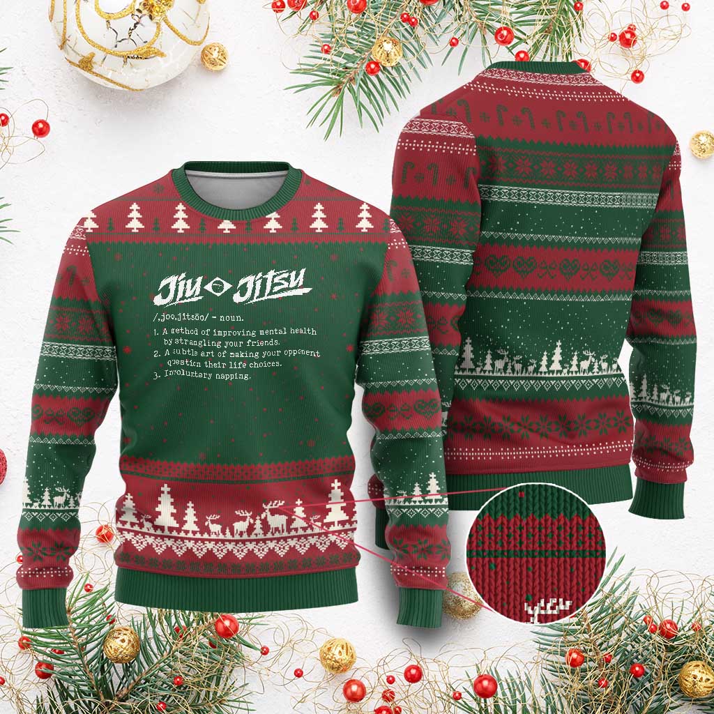 Funny Brazilian Jiu Jitsu Ugly Christmas Sweater Jiujitsu Definition BJJ TS10 Red Green Print Your Wear