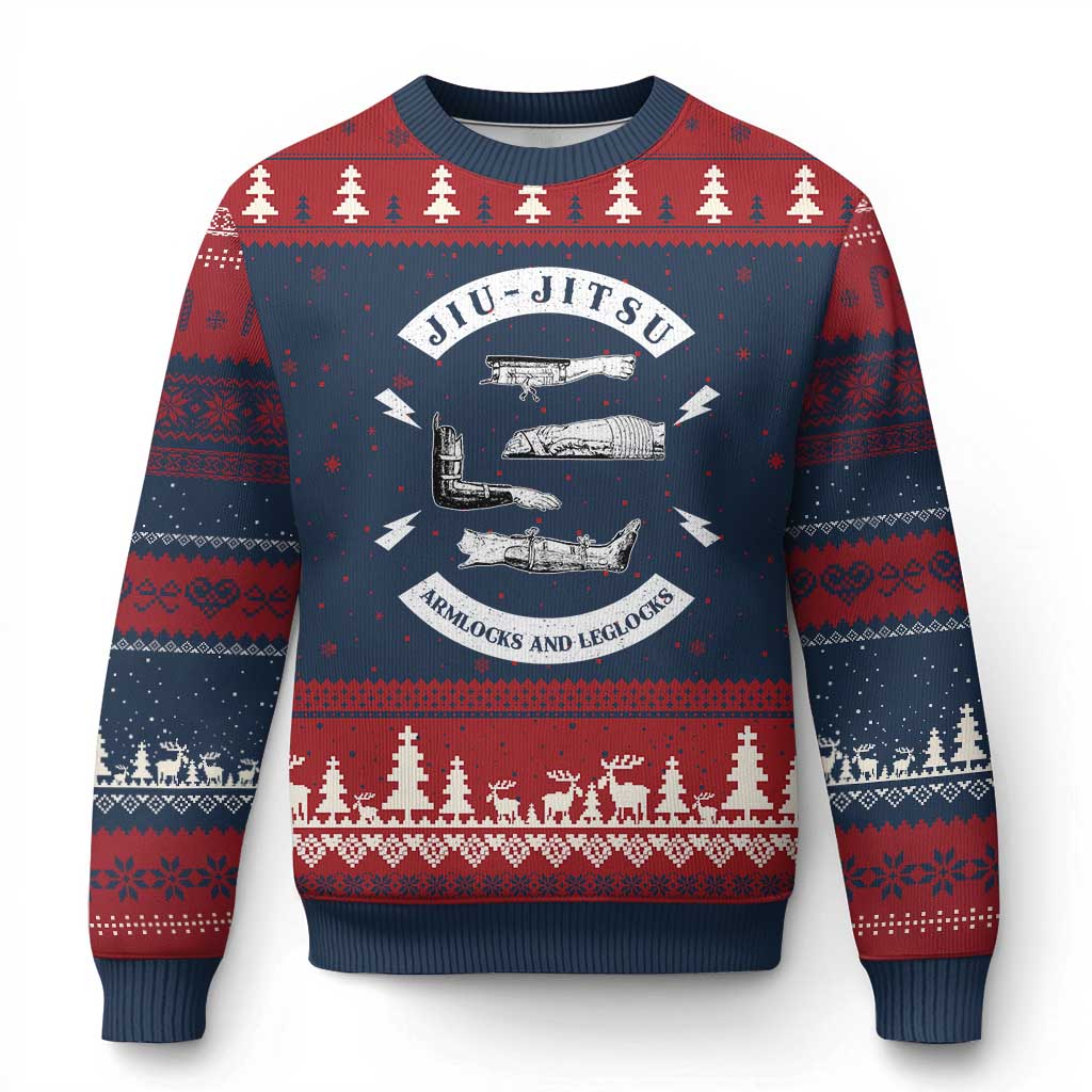 Vintage Jiu Jitsu Ugly Christmas Sweater Armlocks and Leglocks BJJ Grappling Fans TS10 Navy Red Print Your Wear
