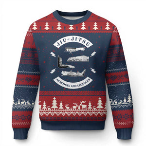 Vintage Jiu Jitsu Ugly Christmas Sweater Armlocks and Leglocks BJJ Grappling Fans TS10 Navy Red Print Your Wear
