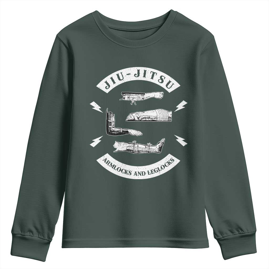 Vintage Jiu Jitsu Youth Sweatshirt Armlocks and Leglocks BJJ Grappling Fans TS10 Dark Forest Green Print Your Wear