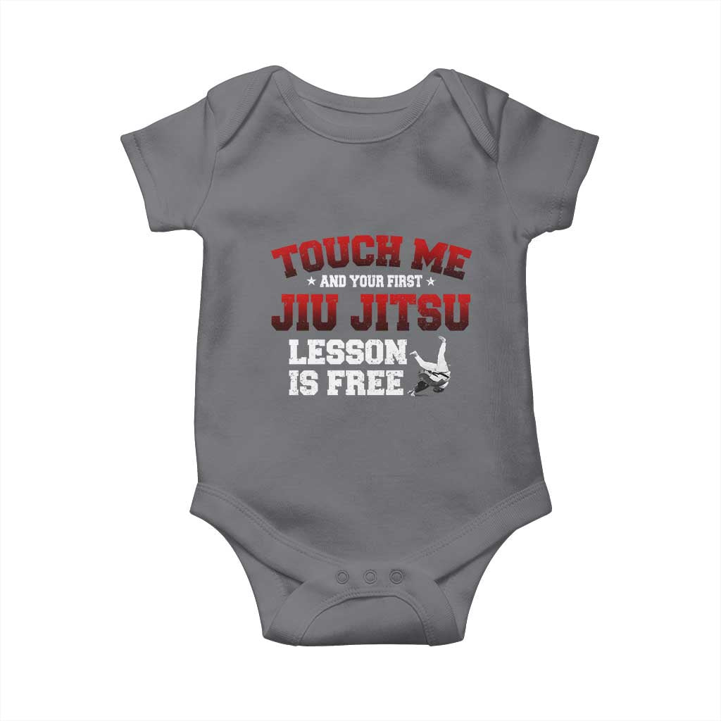 Brazilian BJJ Baby Onesie Touch Me First Jiu Jitsu Lesson Is Free TS10 Charcoal Print Your Wear