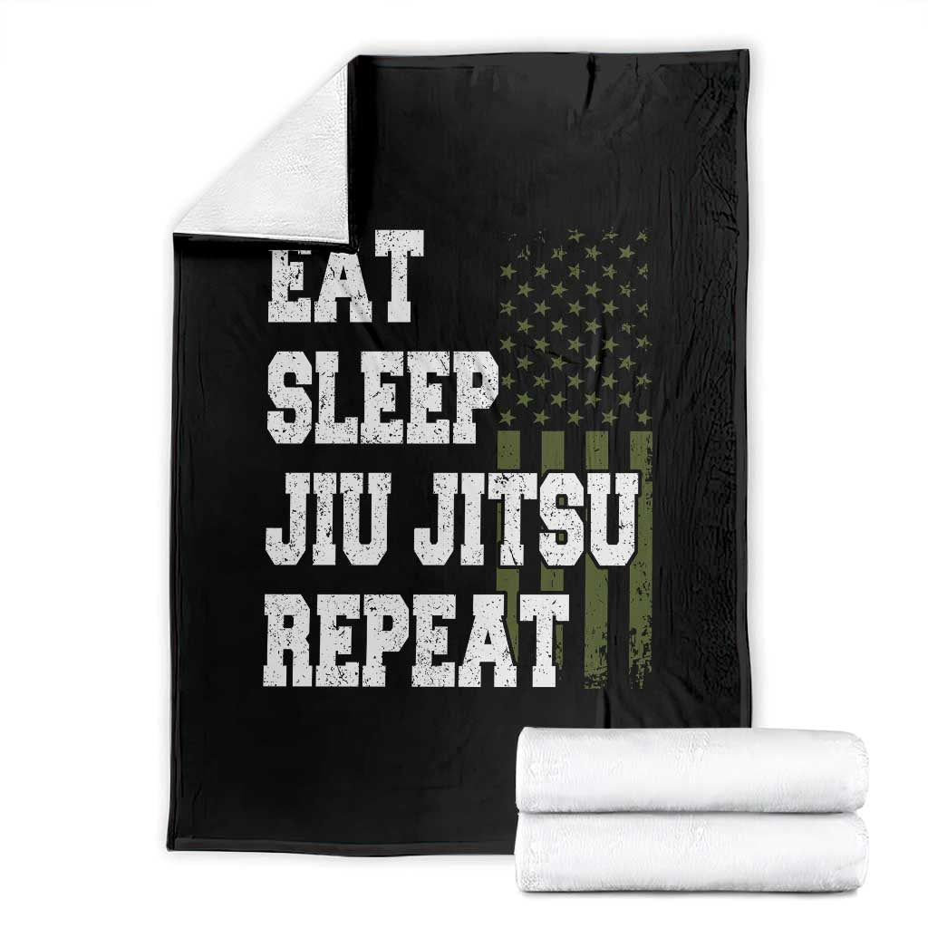 Eat Sleep Jiu Jitsu Repeat Throw Blanket Cool JiuJitsu BJJ American Flag TS10 Black Print Your Wear