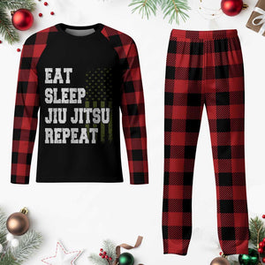 Eat Sleep Jiu Jitsu Repeat Plaid Pajama Set Cool JiuJitsu BJJ American Flag TS10 Buffalo Plaid Print Your Wear