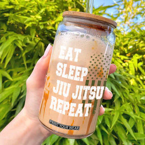 Eat Sleep Jiu Jitsu Repeat Glass Can Cool JiuJitsu BJJ American Flag TS10 Black Print Your Wear