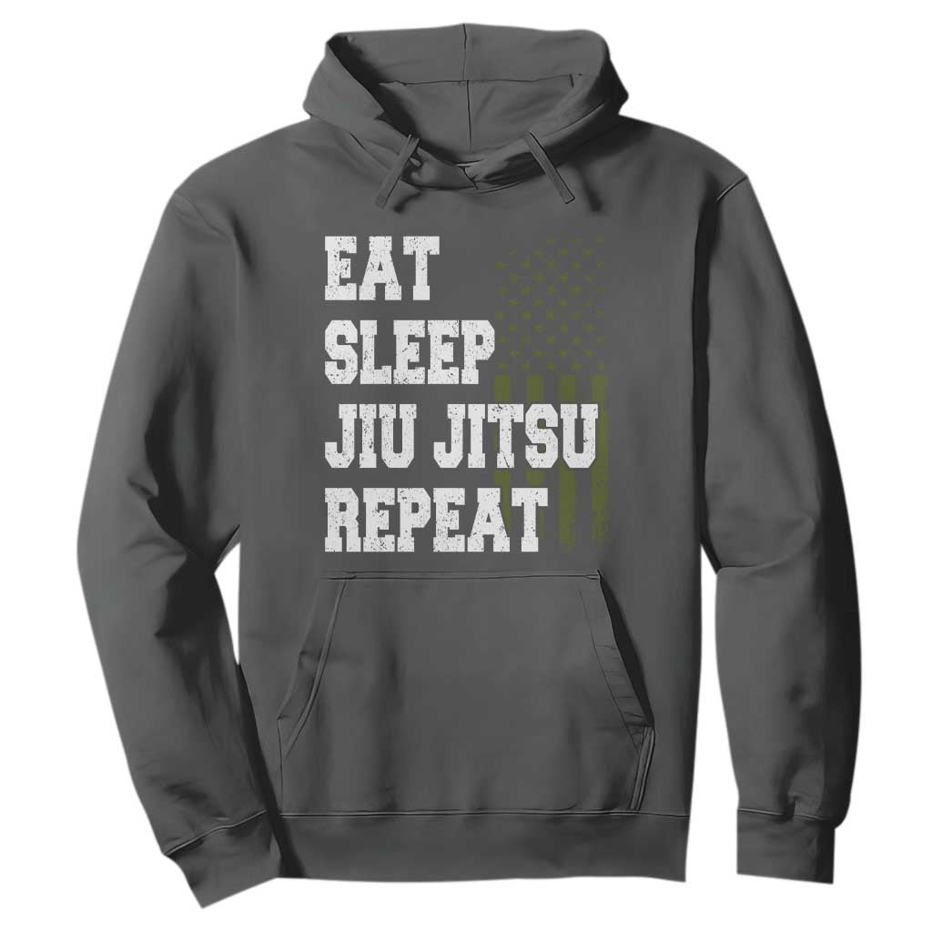 Eat Sleep Jiu Jitsu Repeat Hoodie Cool JiuJitsu BJJ American Flag TS10 Dark Heather Print Your Wear