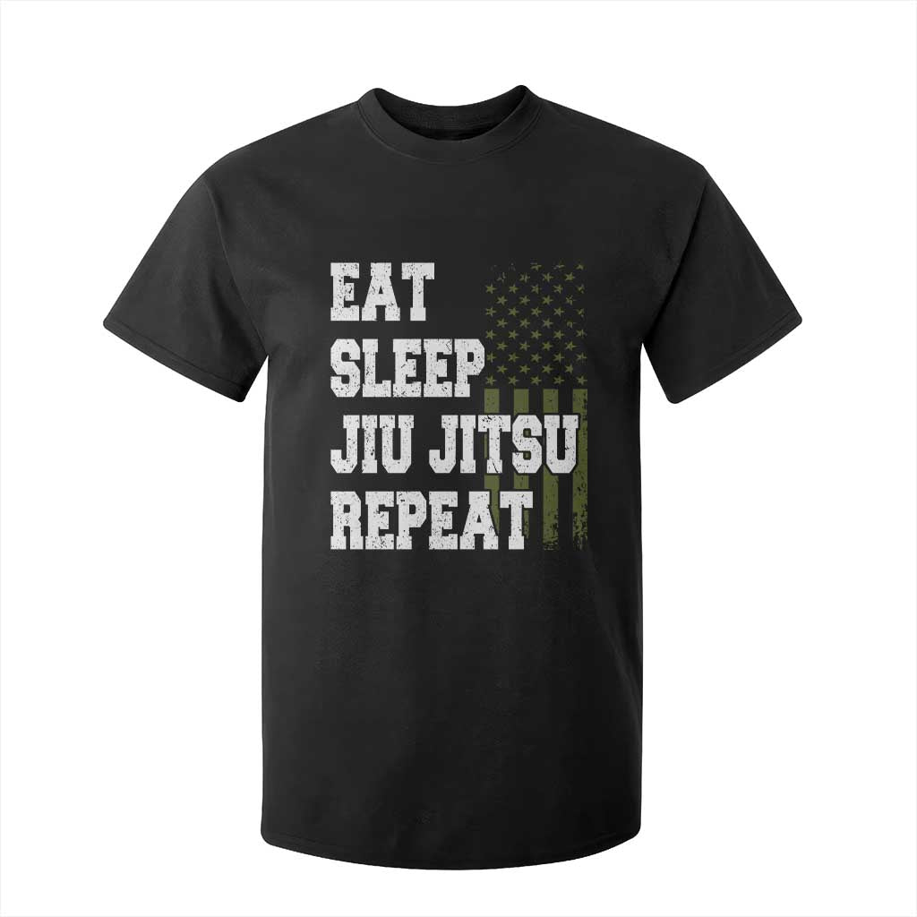 Eat Sleep Jiu Jitsu Repeat T Shirt For Kid Cool JiuJitsu BJJ American Flag TS10 Black Print Your Wear