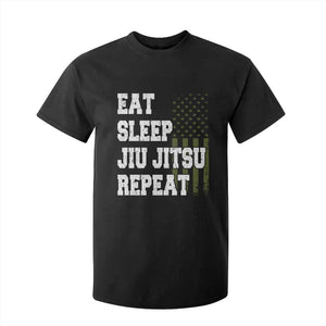 Eat Sleep Jiu Jitsu Repeat T Shirt For Kid Cool JiuJitsu BJJ American Flag TS10 Black Print Your Wear