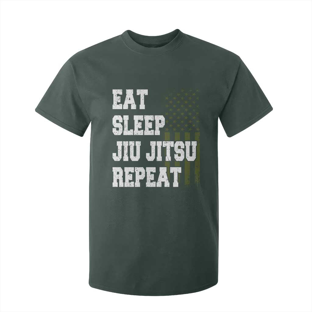 Eat Sleep Jiu Jitsu Repeat T Shirt For Kid Cool JiuJitsu BJJ American Flag TS10 Dark Forest Green Print Your Wear