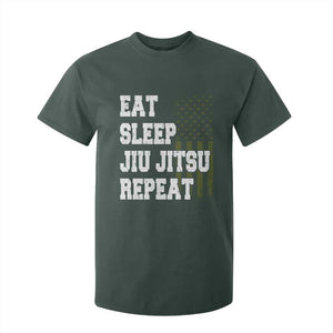 Eat Sleep Jiu Jitsu Repeat T Shirt For Kid Cool JiuJitsu BJJ American Flag TS10 Dark Forest Green Print Your Wear