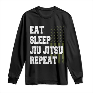 Eat Sleep Jiu Jitsu Repeat Long Sleeve Shirt Cool JiuJitsu BJJ American Flag TS10 Black Print Your Wear