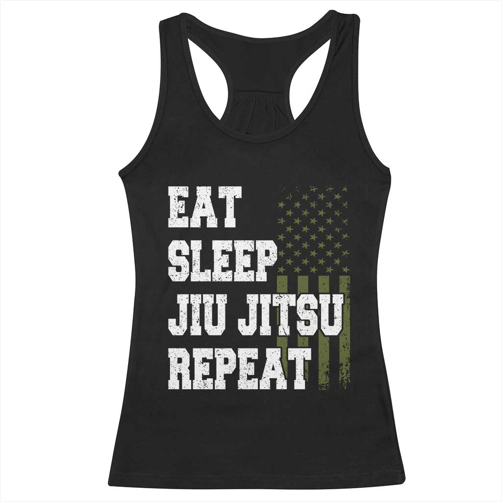 Eat Sleep Jiu Jitsu Repeat Racerback Tank Top Cool JiuJitsu BJJ American Flag TS10 Black Print Your Wear