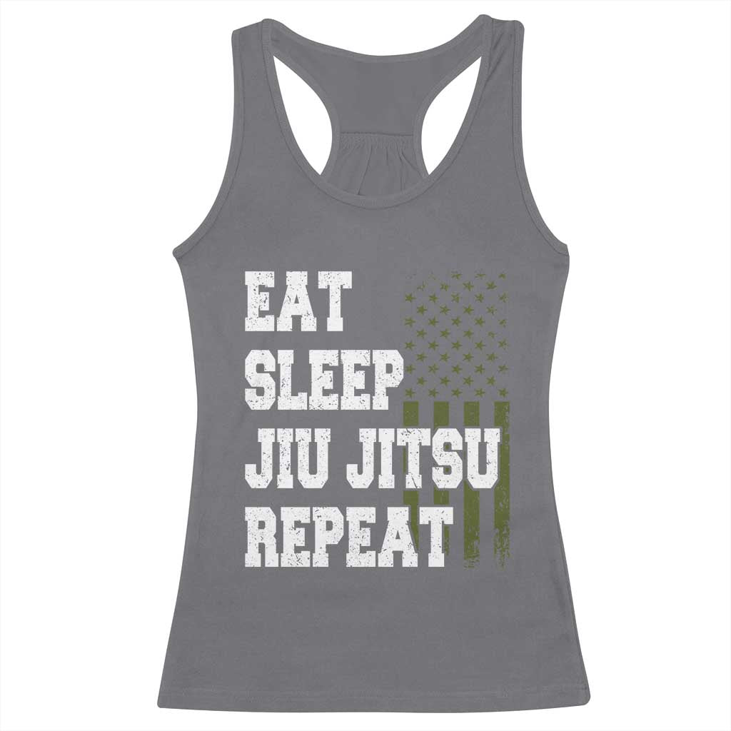 Eat Sleep Jiu Jitsu Repeat Racerback Tank Top Cool JiuJitsu BJJ American Flag TS10 Charcoal Print Your Wear