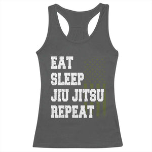 Eat Sleep Jiu Jitsu Repeat Racerback Tank Top Cool JiuJitsu BJJ American Flag TS10 Dark Heather Print Your Wear