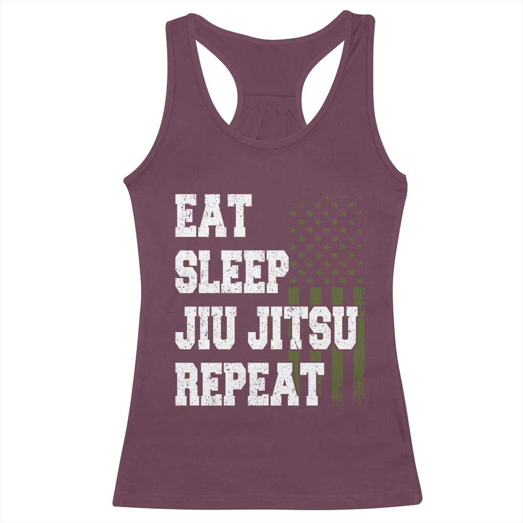 Eat Sleep Jiu Jitsu Repeat Racerback Tank Top Cool JiuJitsu BJJ American Flag TS10 Maroon Print Your Wear
