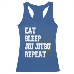 Eat Sleep Jiu Jitsu Repeat Racerback Tank Top Cool JiuJitsu BJJ American Flag TS10 Royal Blue Print Your Wear