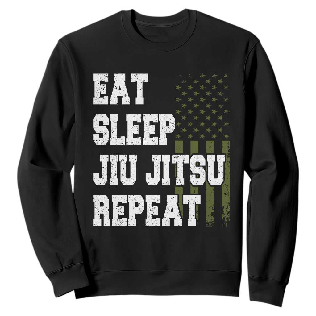 Eat Sleep Jiu Jitsu Repeat Sweatshirt Cool JiuJitsu BJJ American Flag TS10 Black Print Your Wear