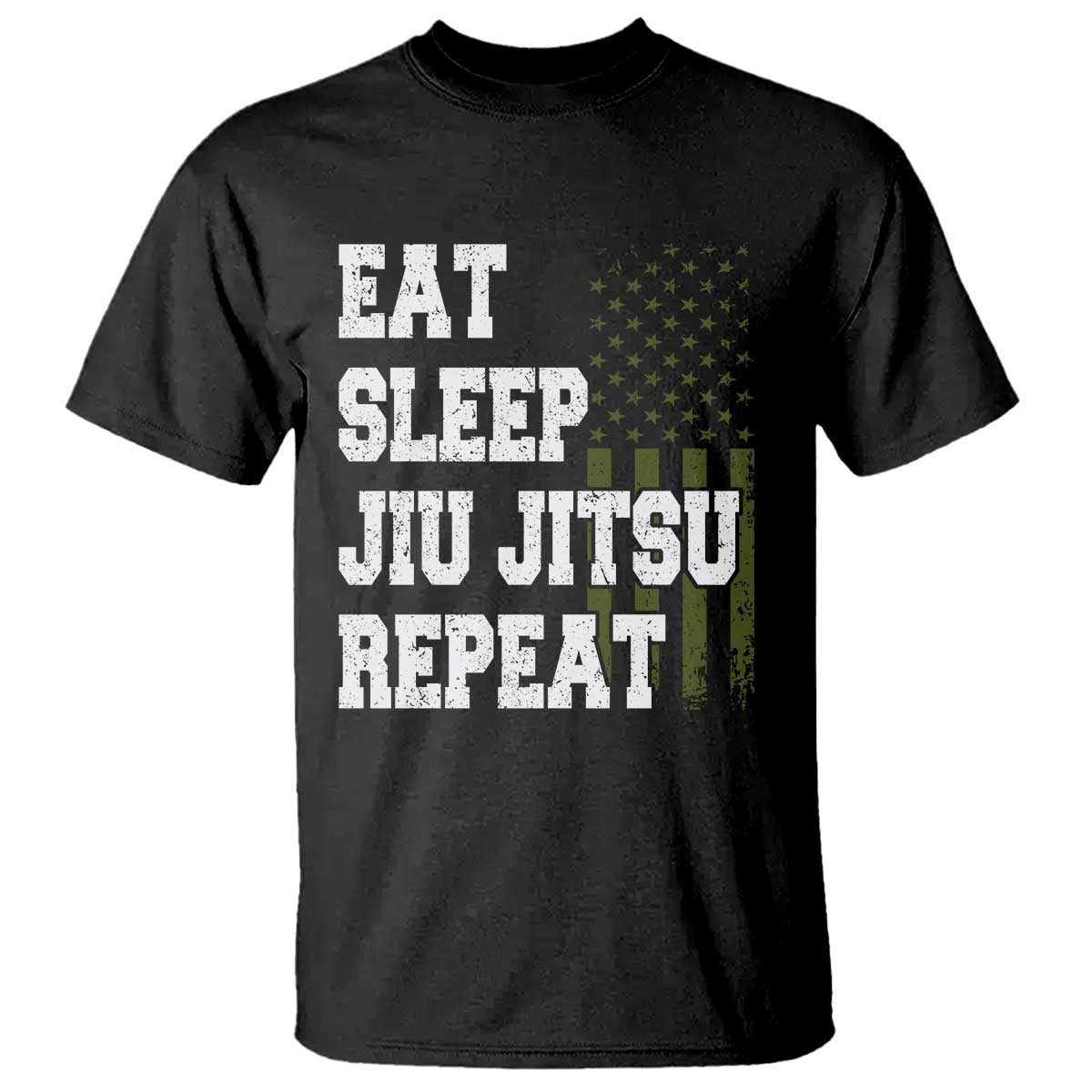 Eat Sleep Jiu Jitsu Repeat T Shirt Cool JiuJitsu BJJ American Flag TS10 Black Print Your Wear